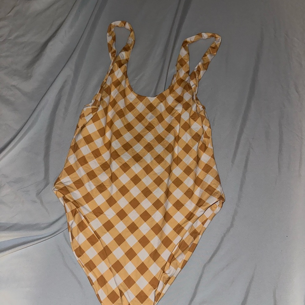 Toast Swim Yellow and White Checkered one piece!